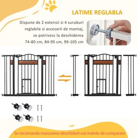 PawHut Poartă de Siguranță pentru Câini cu Închidere Automată 74-105x76.2 cm Neagră | Aosom Romania