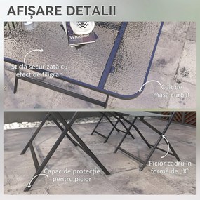 Outsunny Set de Grădină 5 Piese – 4 Scaune Pliabile din Textilene și Masă din Sticlă Securizată, Gri | Aosom Romania
