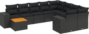 vidaXL Set canapele de grădină cu perne, 10 piese, negru, poliratan