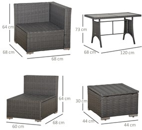 Outsunny Set de Mobilier de Gradina cu 10 Piese in Ratan, cu Perne pentru Scaun si Spatar, Cadru Metalic Anticoroziv, Gri Inchis | Aosom Romania