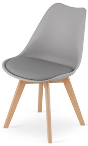 Set de dining 1 + 4, masa alba ADRIA 120x80 cm + scaun gri deschis BALI MARK cu picioare din lemn de fag