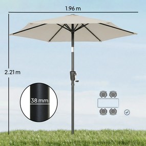 Outsunny Umbrelă de Grădină Inclinabilă 2x2 m cu 6 Spițe și Manivelă, din Metal și Poliester Gri Deschis | Aosom Romania
