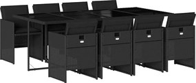 vidaXL Set mobilier de grădină cu perne, 9 piese, negru, poliratan