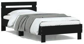 vidaXL Cadru de pat cu tăblie și lumini LED, negru, 100x200 cm
