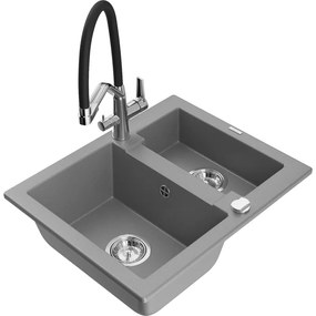 Mexen Carlos chiuvetă din granit cu 1,5 camere și baterie de bucătărie Duo, gri - 6518-71-671701-07