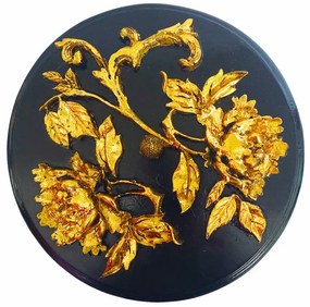 Caseta bijuterii,cutie lemn decorata cu flori aurii in relief pe capac,D20cm