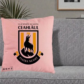 Perna Personalizata CSM Ceahlaul Piatra Neamt Fotbal, 40x40 cm, Roz, Husa Detasabila, Perna Inclusa, BEKZ®