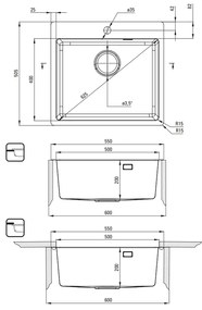 Chiuveta bucatarie inox Deante Olfato, 55x50 cm, titan slefuit 550x505 mm, Titan slefuit