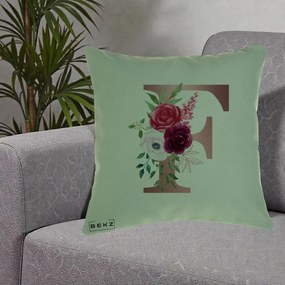 Cadou Personalizat - Perna Personalizata Monograma Rose Gold Litera F, 40x40 cm, Verde, Husa Detasabila, Perna Inclusa, BEKZ®