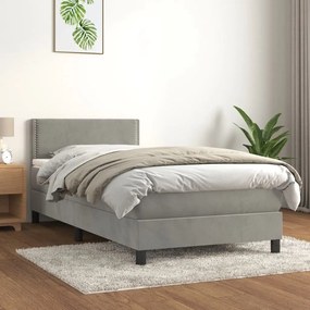 3141221 vidaXL Pat box spring cu saltea, gri deschis, 90x200 cm, catifea