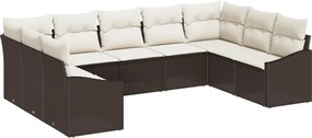 vidaXL Set de canapele pentru grădină 9 pcs Maro și Crem poliratan