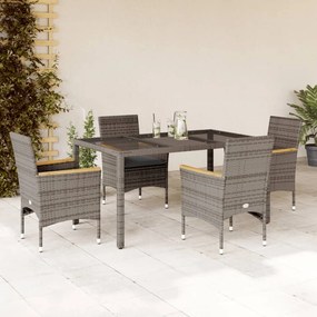 3278653 vidaXL Set mobilier de grădină cu perne 5 piese gri poliratan & sticlă