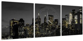 Tablou cu metropolă nocturnă (cu ceas) (90x30 cm)