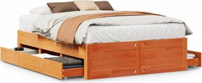 vidaXL Cadru pat fără saltea/cu sertare maro 140x190 cm lemn masiv pin