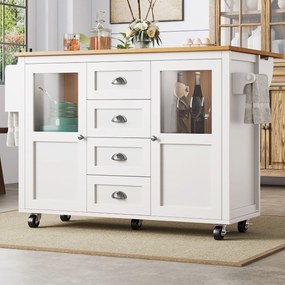 Insulă de bucătărie cu blat reglabil, Alb | Aosom Romania