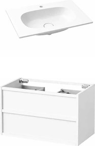 Set dulap baza suspendat KolpaSan Storia 2 sertare 90 cm finisaj alb cu lavoar compozit Kerrock alb