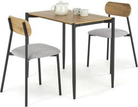 Set masa cu 2 scaune NANDO, stejar/negru, PAL/metal/stofa clasica
