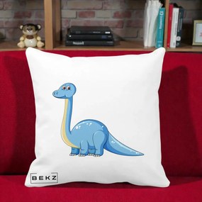 Perna Personalizata Brontosaur Albastru, 40x40 cm, Alba Mata, Husa Detasabila, Perna Inclusa, BEKZ®