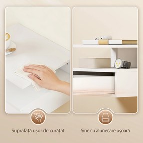 HOMCOM Set de 2 Noptiere Suspendate cu Sertar și Raft Deschis, 35x32x22.5 cm, Alb | Aosom Romania