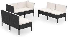 3094352 vidaXL Set mobilier de grădină cu perne, 6 piese, negru, poliratan