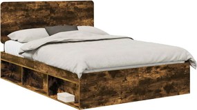 vidaXL Cadru de pat Stejar fumuriu 140 x 190 cm Lemn de pin masiv