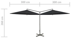 Umbrela de soare dubla cu stalp din otel, negru, 600 cm Negru