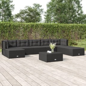 3187154 vidaXL Set mobilier de grădină cu perne, 8 piese, negru, poliratan