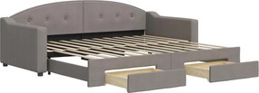 vidaXL Pat de zi cu extensie și sertare, gri taupe, 90x200 cm, textil