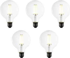 Set de 5 Becuri LED E27 cu Filament Clar G95 3.8W 806 lm 3000K