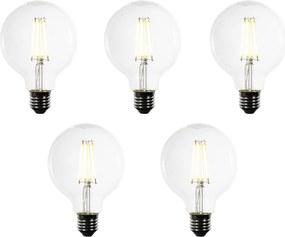 Set de 5 becuri LED E27 G95 transparente 3,8W 806 lm 3000K