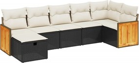 vidaXL Set canapele de grădină cu perne, 7 piese, negru, poliratan