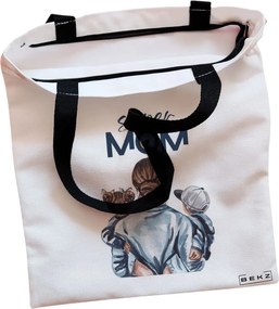 Sacosa de Panza pentru Cumparaturi, Geanta Tote, model Super Mom, Cu fermoar, 38x34.5 cm, Alba, BEKZ®