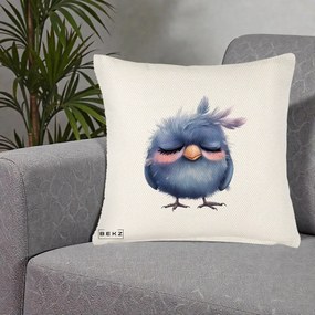 Perna Decorativa Pui Adormit Albastru, 40x40 cm, Crem Reliefat, Husa Detasabila, Perna Inclusa, BEKZ®