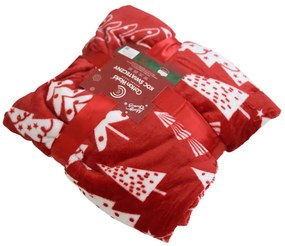 Patura microplus de Craciun CHRISTMAS TREES rosu Dimensiune: 160 x 200 cm