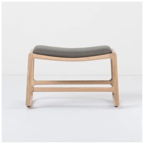 Taburet din piele bovină cu structură din lemn masiv de stejar Gazzda Dedo, gri