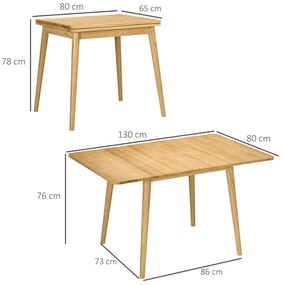 Masa de sufragerie HOMCOM pliabila de 130 cm pentru 4–6 persoane, Stejar | Aosom RO