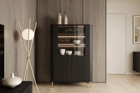Vitrină Vesper 103 cm - negru / picioare aurii