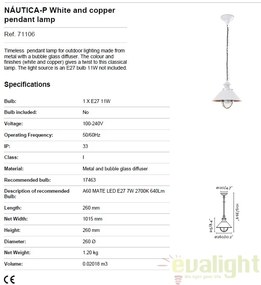 Pendul de terasa exterior NAUTICA alb/cupru IP33 71106