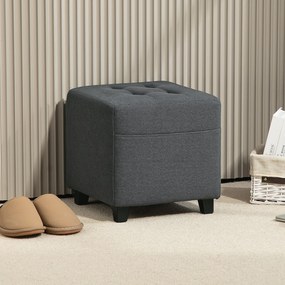HOMCOM Suport pentru picioare living, ottoman, șezut capitonat în țesătură cu aspect de in cu buzunar lateral, 35 x 35 x 35 cm, gri | Aosom Romania