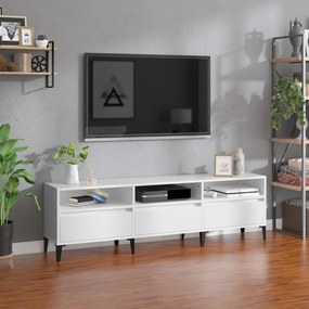 Comoda TV, alb extralucios, 150x30x44,5 cm, lemn prelucrat