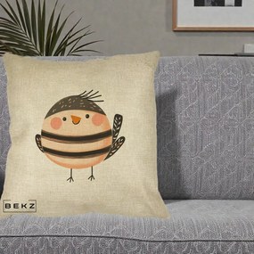 Perna Decorativa Pui Kawaii Bej-Negru Dungat, 40x40 cm, Crem, Husa Detasabila, Perna Inclusa, BEKZ®