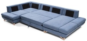 Colțar extensibil tapițat AVESTA în formă de U, cu spațiu generos de depozitare, albastru