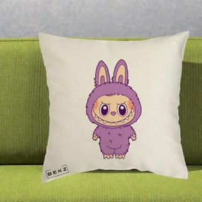 Perna Personalizata Labubu Violet Solo, 40x40 cm, Ecru, Husa Detasabila, Perna Inclusa, BEKZ®