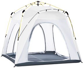 Outsunny Cort de camping, cort pop up în formă de dom pentru 4 persoane, cu 4 uși 4 ferestre geantă de transport inclusă pentru camping trekking alb gri | Aosom Romania