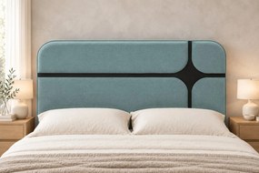 Pat tapițat din stofă Montella 2 140×200 cm, verde marin, cu ladă de depozitare