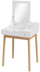 HOMCOM Masă de toaletă cu oglindă, masă de machiaj în stil modern - 2 sertare, oglindă rabatabilă pentru dormitor, living, 60 x 50 x 85,5 cm alb | Aosom Romania
