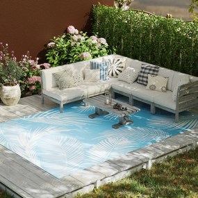 Outsunny Covor outdoor reversibil robust rezistent la intemperii cu geantă de transport ancore pentru sol 274 x 182 cm Hellblau+Weiß | Aosom Romania