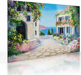 Tablou pe sticlă - Alee grecească, pictură în ulei (70x50 cm)