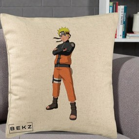 Perna Personalizata Naruto Uzumaki Portret Complet, 40x40 cm, Bej, Husa Detasabila, Perna Inclusa, BEKZ®