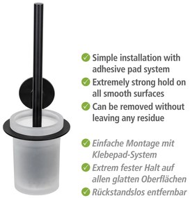 Perie de WC negru-mat autoadezivă din sticlă Bivio – Wenko